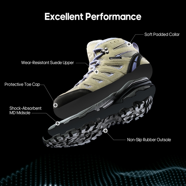 [Seeker] Women's Waterproof Hiking Boots - BEIGE/PURPLE - 9